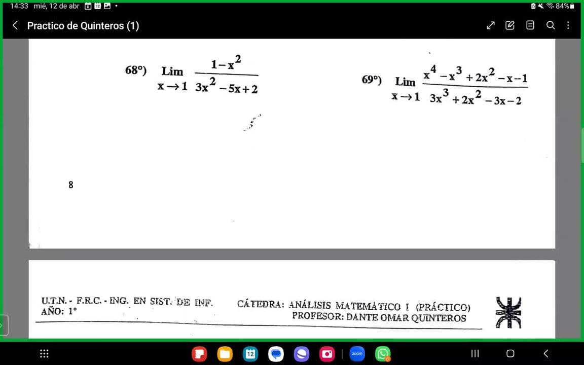 ANÁLISIS MATEMÁTICO I: 1° PARCIAL PRÁCTICO